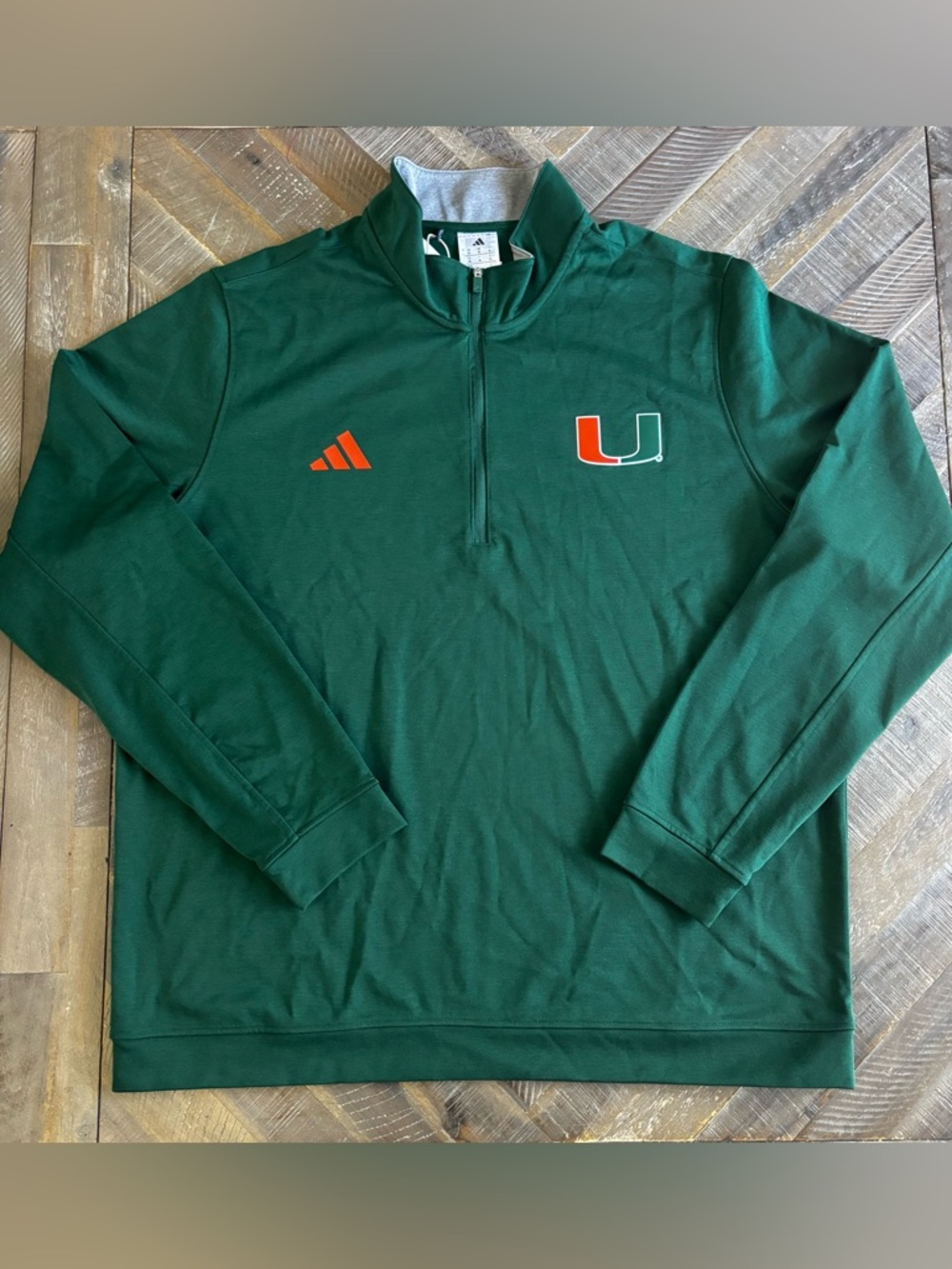adidas Dark Green Miami Hurricanes 1/4 Zip Pullover Size XL